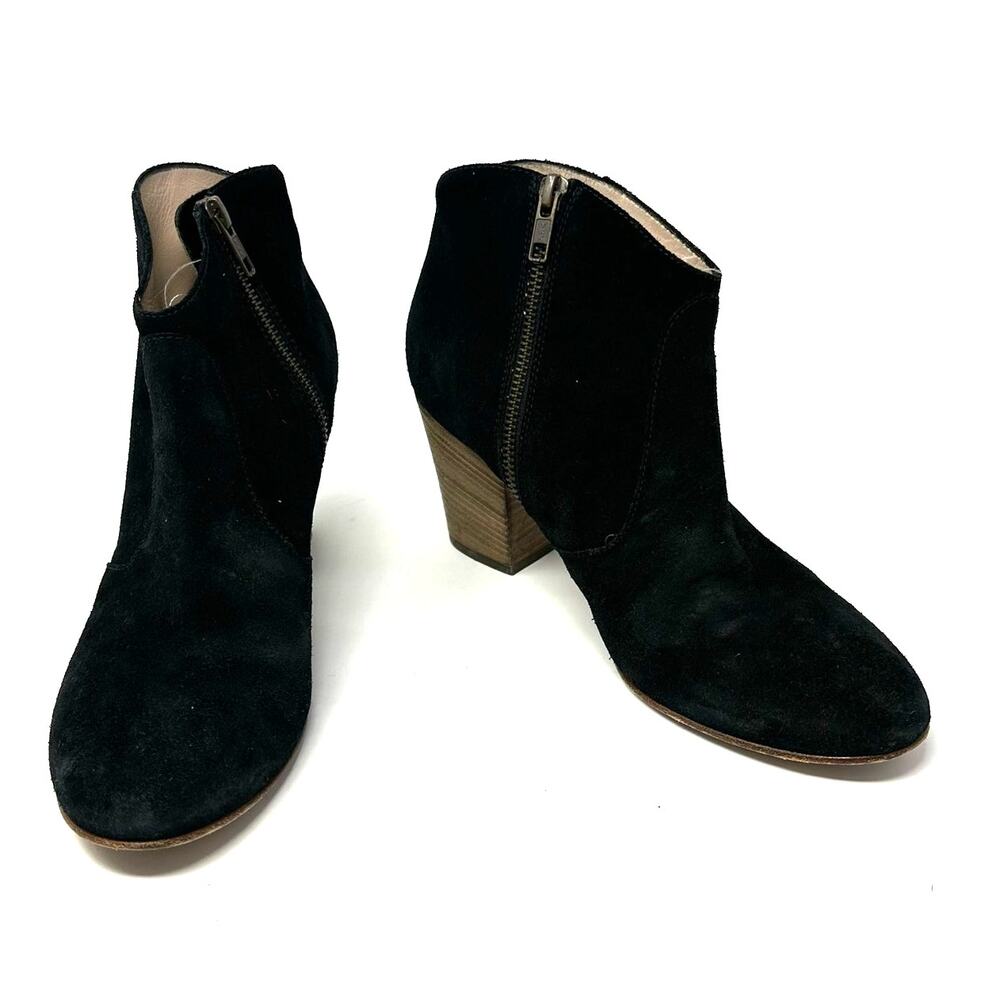Club Monaco Size 8 Boot Black Suede 3" Heel Side Zip Ankle Bootie Winter Round